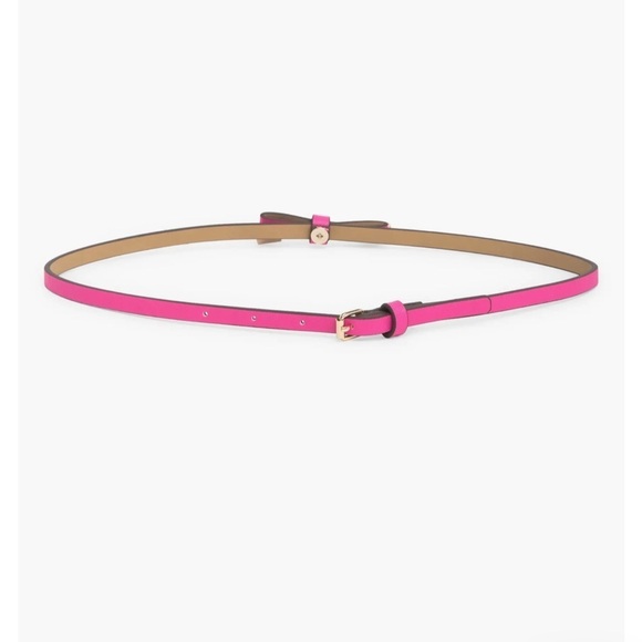 Kate Spade NY Shoestring Bow Leather Belt Large NWT Vivid Pink Gold Tips